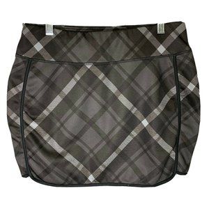 Athleta Wander Tech Black Gray Stretch Plaid Skirt Size M Medium Activewear